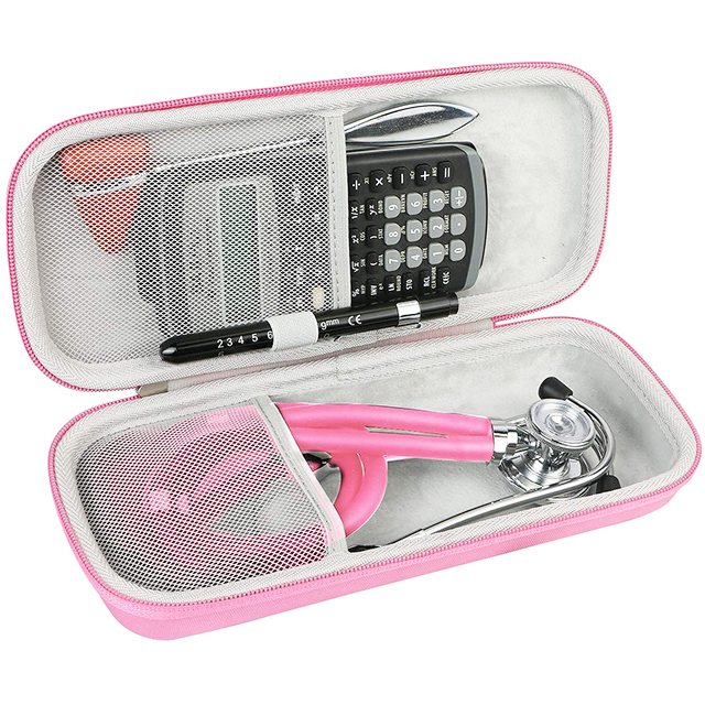 Nylon Stethoscope Hard Case Pink Includes Mesh Pocket with Handle